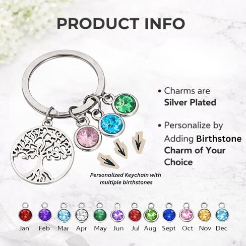 Infinity Collection Personalized Family Tree Birthstone Keychain, Personalized Family Tree of Life Key Ring with Birthstone Charms, Gift for Reunions Mom Grandma Mother Birthday Mothers Day in Saudi Arabia