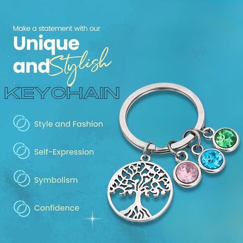 Infinity Collection Personalized Family Tree Birthstone Keychain, Personalized Family Tree of Life Key Ring with Birthstone Charms, Gift for Reunions Mom Grandma Mother Birthday Mothers Day in Saudi Arabia