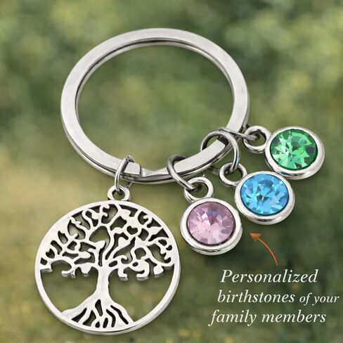 Infinity Collection Personalized Family Tree Birthstone Keychain, Personalized Family Tree of Life Key Ring with Birthstone Charms, Gift for Reunions Mom Grandma Mother Birthday Mothers Day in Saudi Arabia