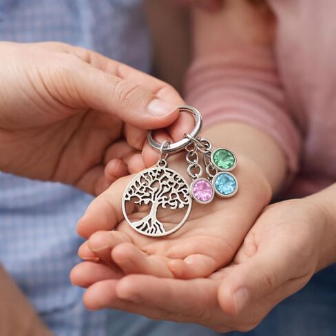 Infinity Collection Personalized Family Tree Birthstone Keychain, Personalized Family Tree of Life Key Ring with Birthstone Charms, Gift for Reunions Mom Grandma Mother Birthday Mothers Day in Saudi Arabia
