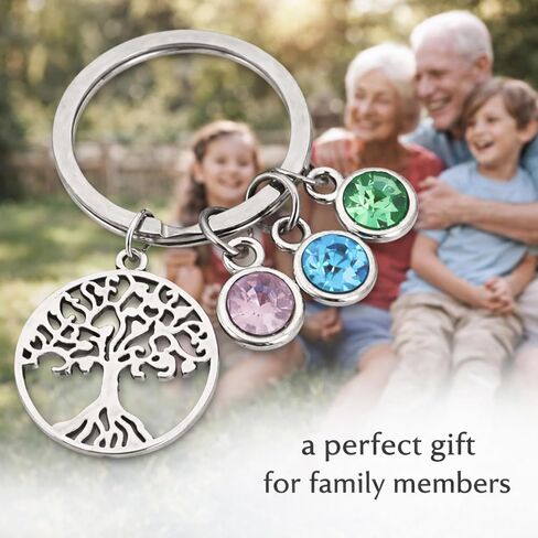 Infinity Collection Personalized Family Tree Birthstone Keychain, Personalized Family Tree of Life Key Ring with Birthstone Charms, Gift for Reunions Mom Grandma Mother Birthday Mothers Day in Saudi Arabia