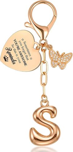 TUZELIYA Gold Initial Keychain A-Z - Letter Keychains for women with Butterfly & Heart - Cute Purse Charm, Handbag Charm in Saudi Arabia