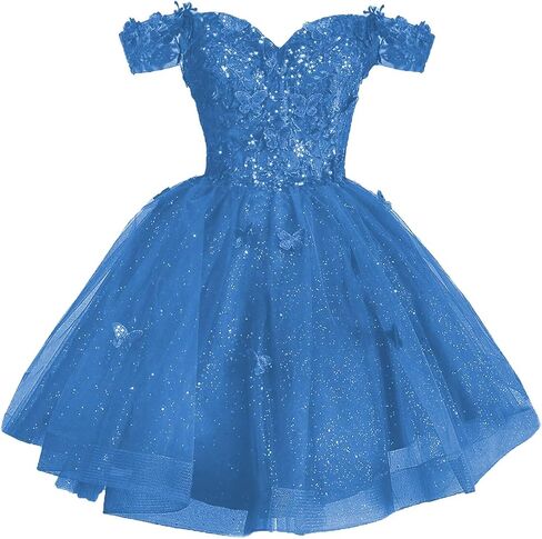 Off Shoulder Homecoming Dresses for Teens Sparkly Tulle Short Prom Dress 3D Butterfly Quinceanera Dresses Ball Gown in Saudi Arabia