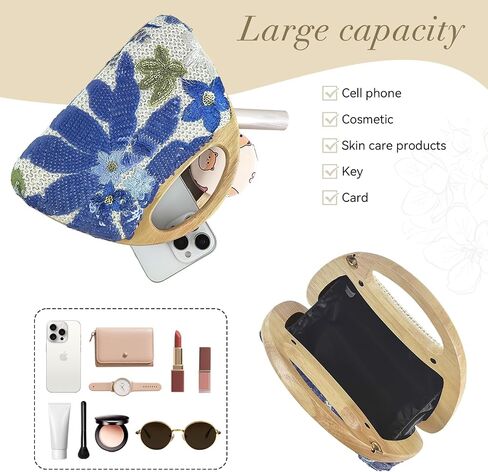 Women's Straw Purse Beaded Bag Wooden Top Handle Embroidery Sequin Handbag Summer Beach Evening Clutch Crossbody Bag in Saudi Arabia