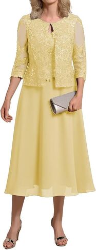 Mother of The Bride Dress for Wedding Lace Applique Chiffon Formal Gowns with Jacket BO068 in Saudi Arabia