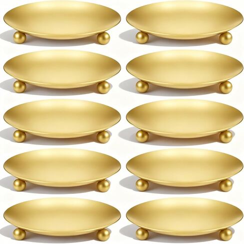 10 Pack Gold Decorative Iron Plate Candle Holders, 4.3" Premium Metal Candle Stand for LED or Wax Pillar Candles, Elegant Candles Plates for Table Centerpiece Decor, Weddings, Holidays (Gold) in Saudi Arabia