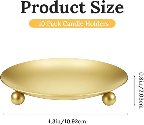 10 Pack Gold Decorative Iron Plate Candle Holders, 4.3" Premium Metal Candle Stand for LED or Wax Pillar Candles, Elegant Candles Plates for Table Centerpiece Decor, Weddings, Holidays (Gold) in Saudi Arabia