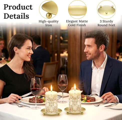 10 Pack Gold Decorative Iron Plate Candle Holders, 4.3" Premium Metal Candle Stand for LED or Wax Pillar Candles, Elegant Candles Plates for Table Centerpiece Decor, Weddings, Holidays (Gold) in Saudi Arabia