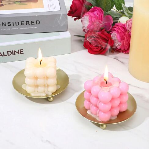 10 Pack Gold Decorative Iron Plate Candle Holders, 4.3" Premium Metal Candle Stand for LED or Wax Pillar Candles, Elegant Candles Plates for Table Centerpiece Decor, Weddings, Holidays (Gold) in Saudi Arabia