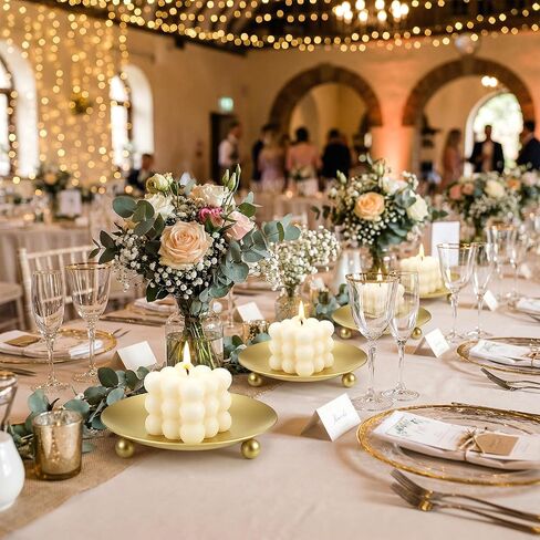 10 Pack Gold Decorative Iron Plate Candle Holders, 4.3" Premium Metal Candle Stand for LED or Wax Pillar Candles, Elegant Candles Plates for Table Centerpiece Decor, Weddings, Holidays (Gold) in Saudi Arabia