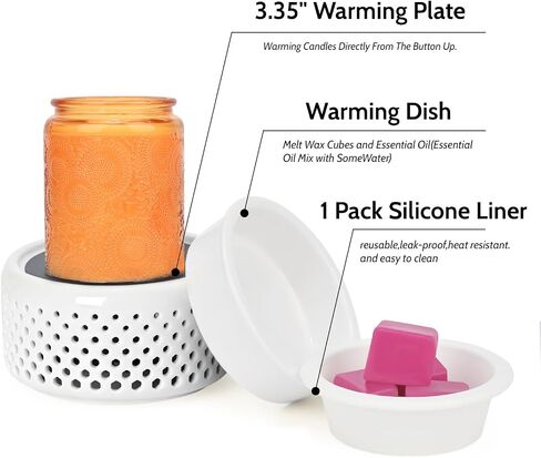 Ceramic Candle Warmer lamp, Wax Melt Warmer with 7 Colors Night Light and 1 PC Silicone Liner,4-in-1 Electric Warmer for Jar Candle Wax Cube Essential Oil coffee, Ideal Gift for Home Office Kitchen in Saudi Arabia