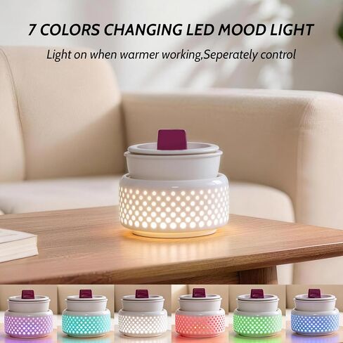 Ceramic Candle Warmer lamp, Wax Melt Warmer with 7 Colors Night Light and 1 PC Silicone Liner,4-in-1 Electric Warmer for Jar Candle Wax Cube Essential Oil coffee, Ideal Gift for Home Office Kitchen in Saudi Arabia