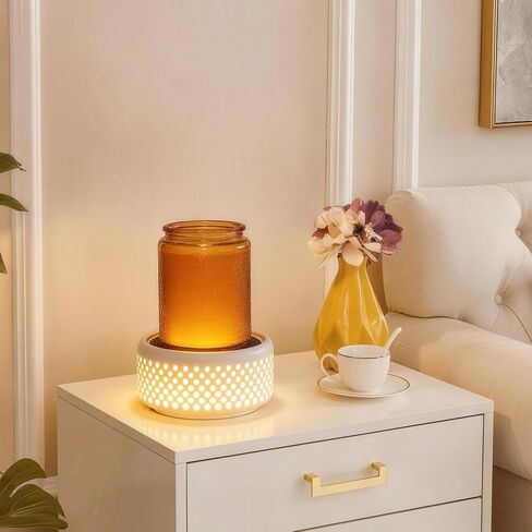 Ceramic Candle Warmer lamp, Wax Melt Warmer with 7 Colors Night Light and 1 PC Silicone Liner,4-in-1 Electric Warmer for Jar Candle Wax Cube Essential Oil coffee, Ideal Gift for Home Office Kitchen in Saudi Arabia