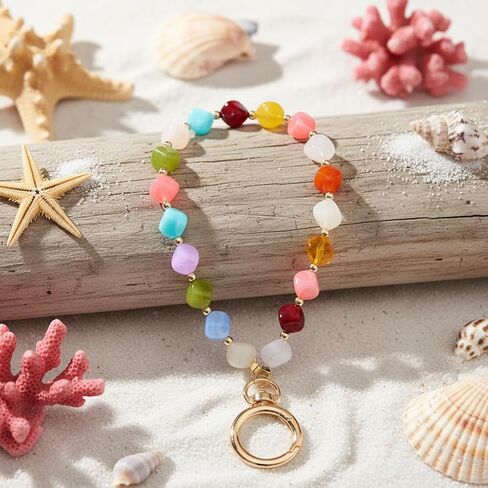 Cute Trendy Beaded Keychain Phonechain for Women,Chunky Acrylic Colorful Fashion Boho Summer Beach Accessories Gifts in Kuwait