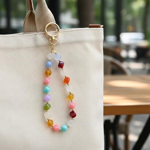 Cute Trendy Beaded Keychain Phonechain for Women,Chunky Acrylic Colorful Fashion Boho Summer Beach Accessories Gifts in Kuwait