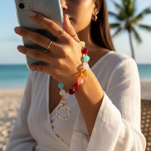 Cute Trendy Beaded Keychain Phonechain for Women,Chunky Acrylic Colorful Fashion Boho Summer Beach Accessories Gifts in Kuwait