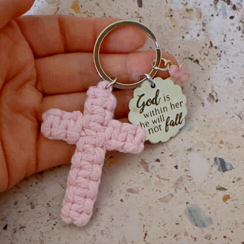 Cross Christian Keychain Jesus Inspirational Bible Verse Key Chain Car Handmade Soft for Teen Girl Women Gifts in Saudi Arabia