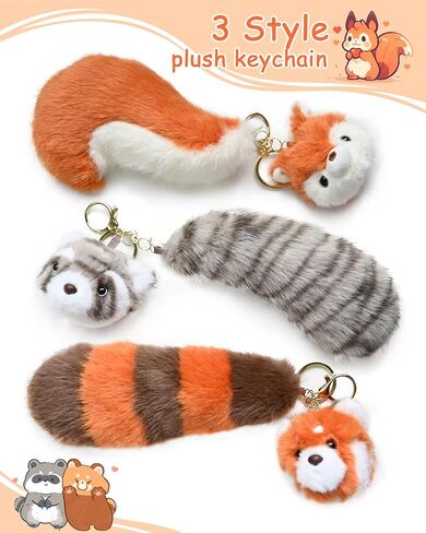 Plush Keychain Cute Big Tail Pendant Keychain Gift - For Women's Handbag Purse Backpack Car Keys in Saudi Arabia