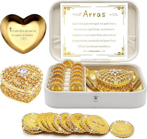 Arras Para Boda Catolica, Wedding Coins Set With 13 Virgen De Guadalupe Aras Coins and Decoracion Box, Regalos for Ceremony (Heart) in Saudi Arabia