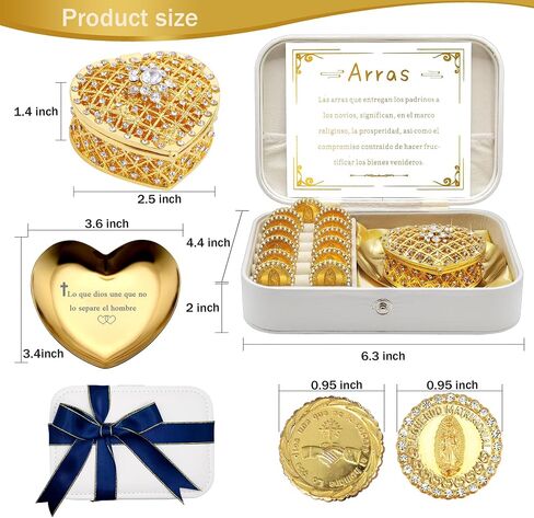 Arras Para Boda Catolica, Wedding Coins Set With 13 Virgen De Guadalupe Aras Coins and Decoracion Box, Regalos for Ceremony (Heart) in Saudi Arabia