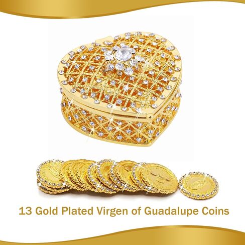 Arras Para Boda Catolica, Wedding Coins Set With 13 Virgen De Guadalupe Aras Coins and Decoracion Box, Regalos for Ceremony (Heart) in Saudi Arabia