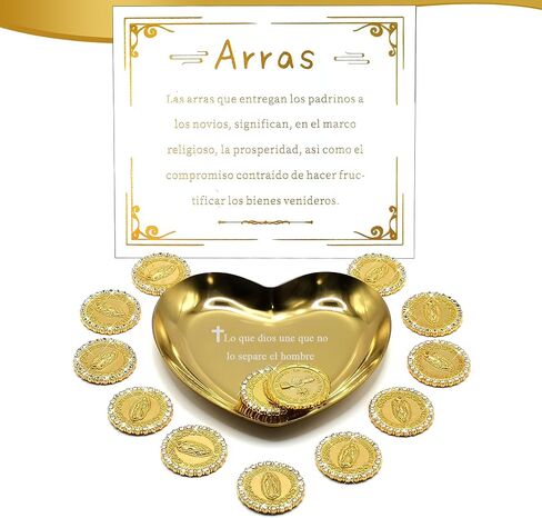 Arras Para Boda Catolica, Wedding Coins Set With 13 Virgen De Guadalupe Aras Coins and Decoracion Box, Regalos for Ceremony (Heart) in Saudi Arabia