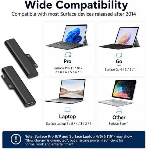 Surface Connect to USB C Charging Adapter (Premium Gray, Connector only, 1 Pack), Compatible for Microsoft Surface Pro 10/7/6/5/4/3 Go 1/2 Laptop, Works with 45W 15V3A USBC Charger in Kuwait