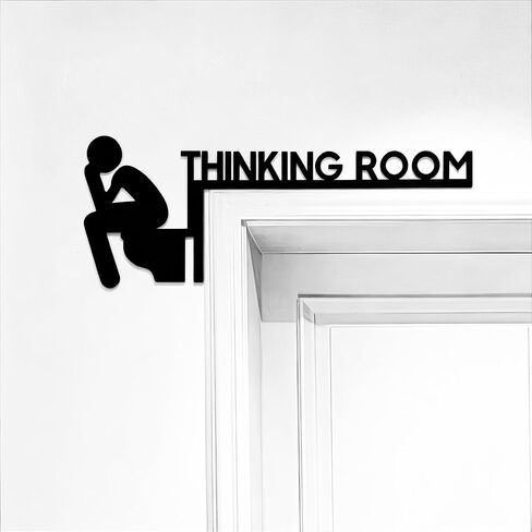 Funny Thinking Room Bathroom Wall Art Signs, Black Metal Door Decor (Left) | Matte black Sign, 11.8"×3.93". Tool-free over-door hanging. Great for bathroom, restroom, home, office, man cave in Saudi Arabia
