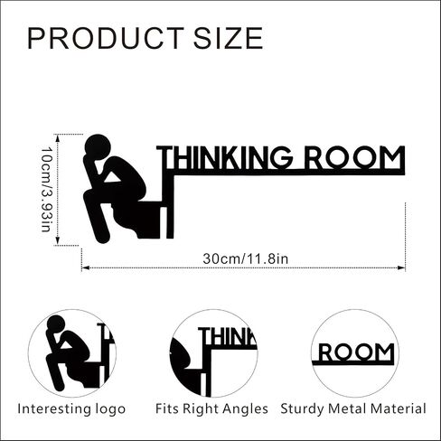Funny Thinking Room Bathroom Wall Art Signs, Black Metal Door Decor (Left) | Matte black Sign, 11.8"×3.93". Tool-free over-door hanging. Great for bathroom, restroom, home, office, man cave in Saudi Arabia