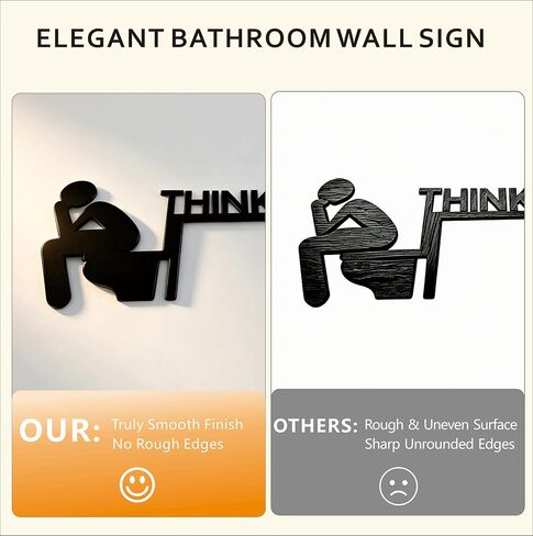 Funny Thinking Room Bathroom Wall Art Signs, Black Metal Door Decor (Left) | Matte black Sign, 11.8"×3.93". Tool-free over-door hanging. Great for bathroom, restroom, home, office, man cave in Saudi Arabia