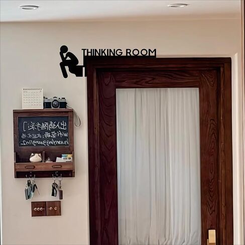 Funny Thinking Room Bathroom Wall Art Signs, Black Metal Door Decor (Left) | Matte black Sign, 11.8"×3.93". Tool-free over-door hanging. Great for bathroom, restroom, home, office, man cave in Saudi Arabia