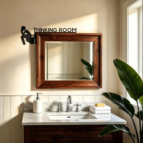 Funny Thinking Room Bathroom Wall Art Signs, Black Metal Door Decor (Left) | Matte black Sign, 11.8"×3.93". Tool-free over-door hanging. Great for bathroom, restroom, home, office, man cave in Saudi Arabia