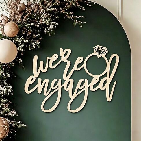 We're Engaged Sign for Backdrop,Wooden Engagement Ring Sign for Bachelorette Engagement Wedding Bridal Shower Party Supplies in Saudi Arabia