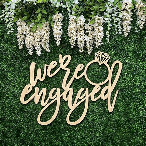 We're Engaged Sign for Backdrop,Wooden Engagement Ring Sign for Bachelorette Engagement Wedding Bridal Shower Party Supplies in Saudi Arabia
