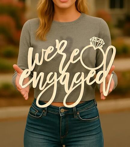 We're Engaged Sign for Backdrop,Wooden Engagement Ring Sign for Bachelorette Engagement Wedding Bridal Shower Party Supplies in Saudi Arabia