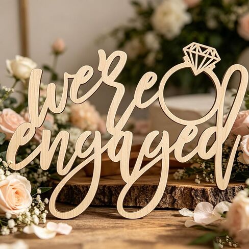 We're Engaged Sign for Backdrop,Wooden Engagement Ring Sign for Bachelorette Engagement Wedding Bridal Shower Party Supplies in Saudi Arabia