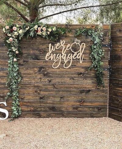 We're Engaged Sign for Backdrop,Wooden Engagement Ring Sign for Bachelorette Engagement Wedding Bridal Shower Party Supplies in Saudi Arabia