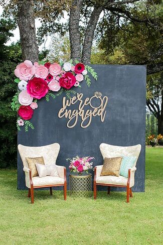 We're Engaged Sign for Backdrop,Wooden Engagement Ring Sign for Bachelorette Engagement Wedding Bridal Shower Party Supplies in Saudi Arabia