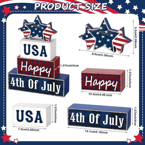 Huquary 4 Pcs 4th of July Table Decorations Patriotic Tiered Tray Decor Memorial Day Independence Day Decor Happy Wood 4th of July Block Sign for Indoor Home 250th Anniversary in Kuwait