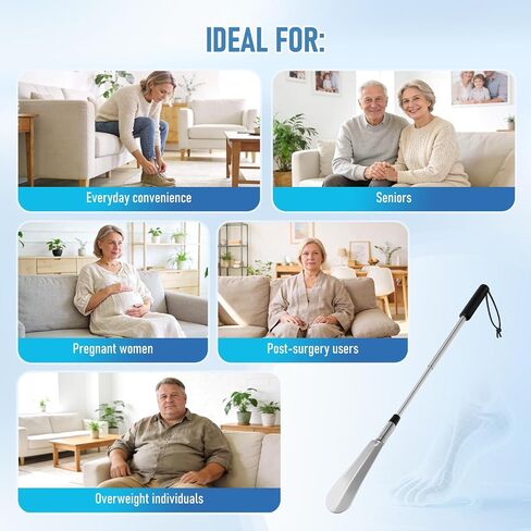 Premium Long Handled Shoe Lifter 16" to 31" Adjustable Expander Shoe Horn - Extends & Collapses Stainless Steel Telescopic Spring Shoehorn in Saudi Arabia