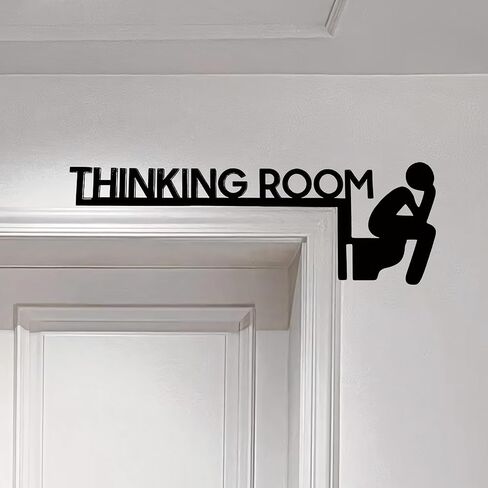 Funny Thinking Room Bathroom Wall Art Signs, Black Metal Door Decor (Left) | Matte black Sign, 11.8"×3.93". Tool-free over-door hanging. Great for bathroom, restroom, home, office, man cave in Saudi Arabia