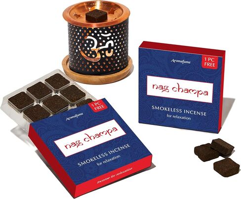 Nag Champa Incense Bricks (2 x 9 Bricks) & Om Incense Burner by Aromafume | Made with Sandalwood, Jasmine, Ylang Ylang & Champa Flower | Natural, Low Smoke, Non Toxic Incense Bricks in Kuwait
