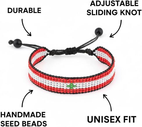 FAHARI Lebanon Flag Bracelet: Handmade Beaded Jewelry | Adjustable & Durable in Kuwait
