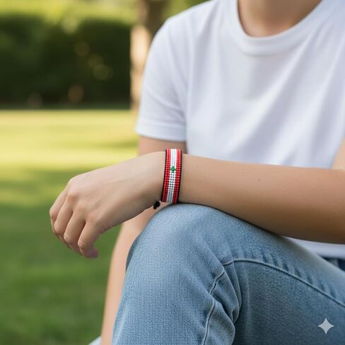 FAHARI Lebanon Flag Bracelet: Handmade Beaded Jewelry | Adjustable & Durable in Kuwait