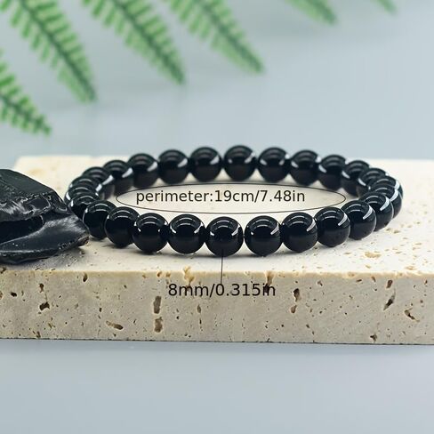 Simple And Elegant Glass Beaded Chain Bracelet, Black, Fashionable And Versatile Accessory For Men in Kuwait