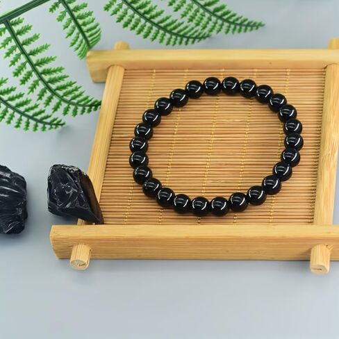 Simple And Elegant Glass Beaded Chain Bracelet, Black, Fashionable And Versatile Accessory For Men in Kuwait