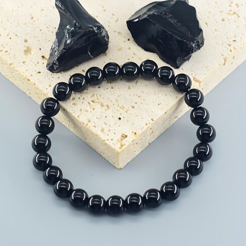 Simple And Elegant Glass Beaded Chain Bracelet, Black, Fashionable And Versatile Accessory For Men in Kuwait