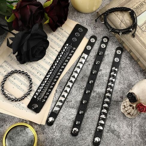 6 Pcs Punk Bracelets Set Gothic Spike Leather Wristband Rocker Accessories Studded Cuff For Concert Party Cosplay Gift 80s 90s Outfits in Kuwait
