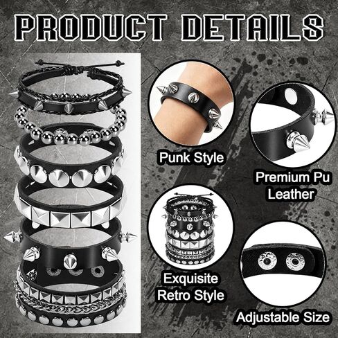 6 Pcs Punk Bracelets Set Gothic Spike Leather Wristband Rocker Accessories Studded Cuff For Concert Party Cosplay Gift 80s 90s Outfits in Kuwait