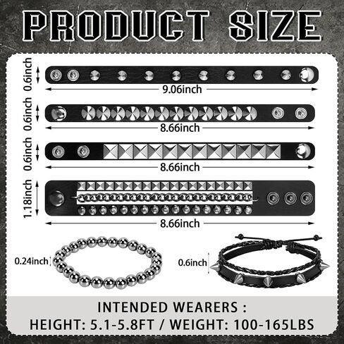 6 Pcs Punk Bracelets Set Gothic Spike Leather Wristband Rocker Accessories Studded Cuff For Concert Party Cosplay Gift 80s 90s Outfits in Kuwait